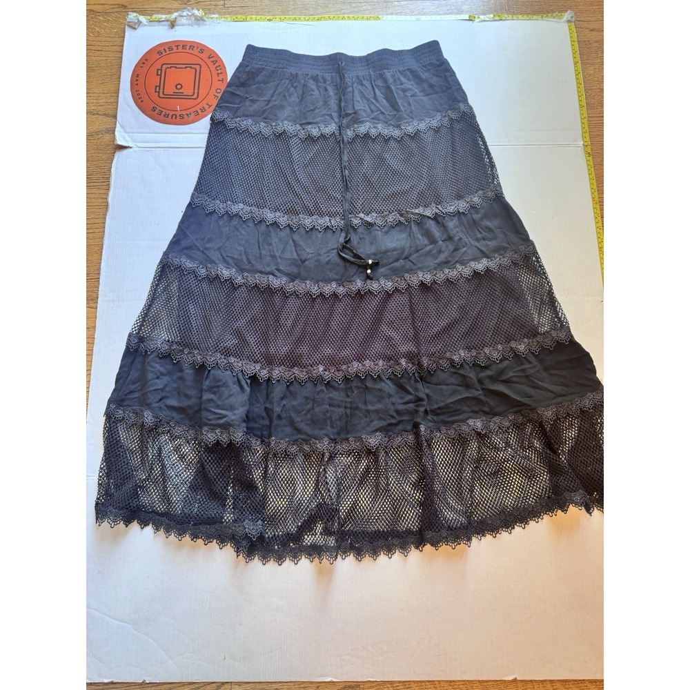 LAPS  Maxi Skirt Womens Extra Large Black Tiered Elastic Waist Boho lace